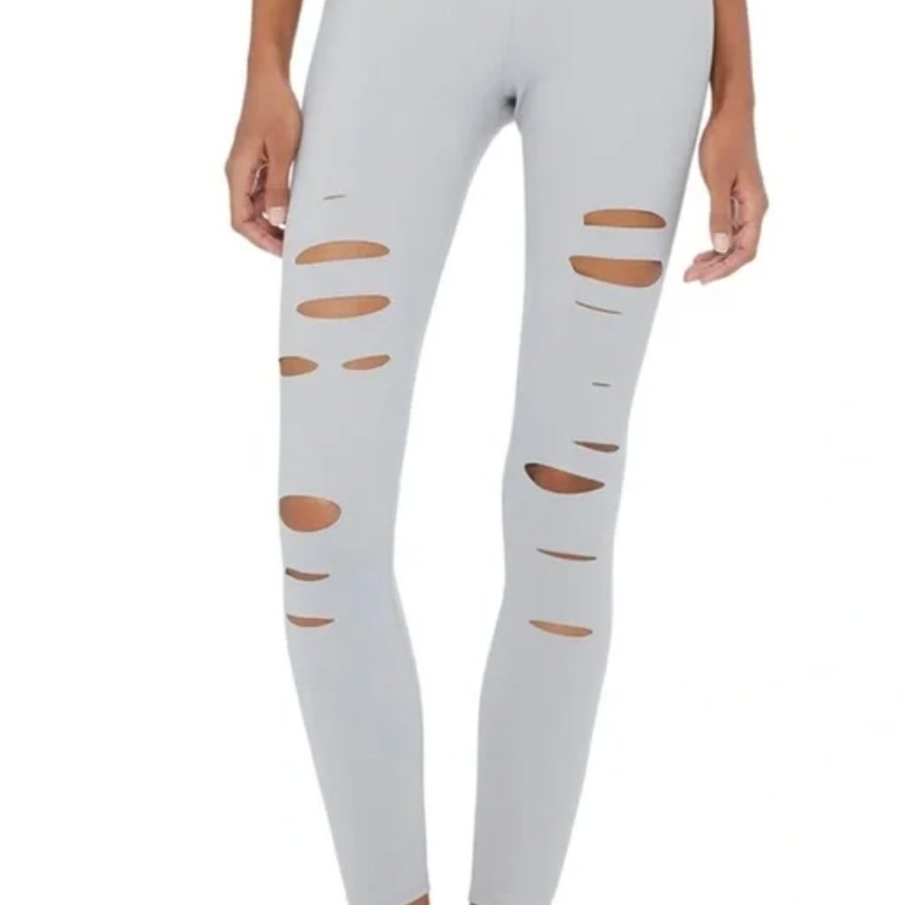 Alo Yoga High-Waist Ripped Warrior Legging | Gray/Alloy | Like New